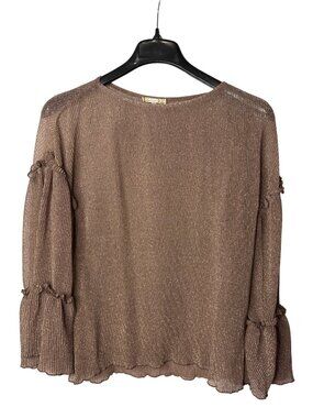 Gimmicks By BKE Sheer Blouse Top Size S Oversized Brown Shimmery Bell Sleeve